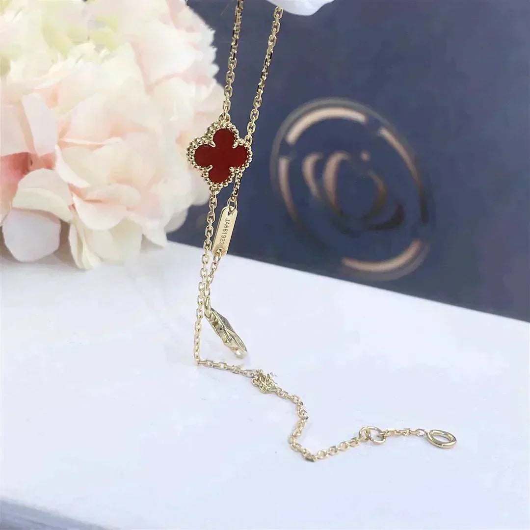 [Joyas Regalia]Pulsera de una sola flor de cornalina y trébol