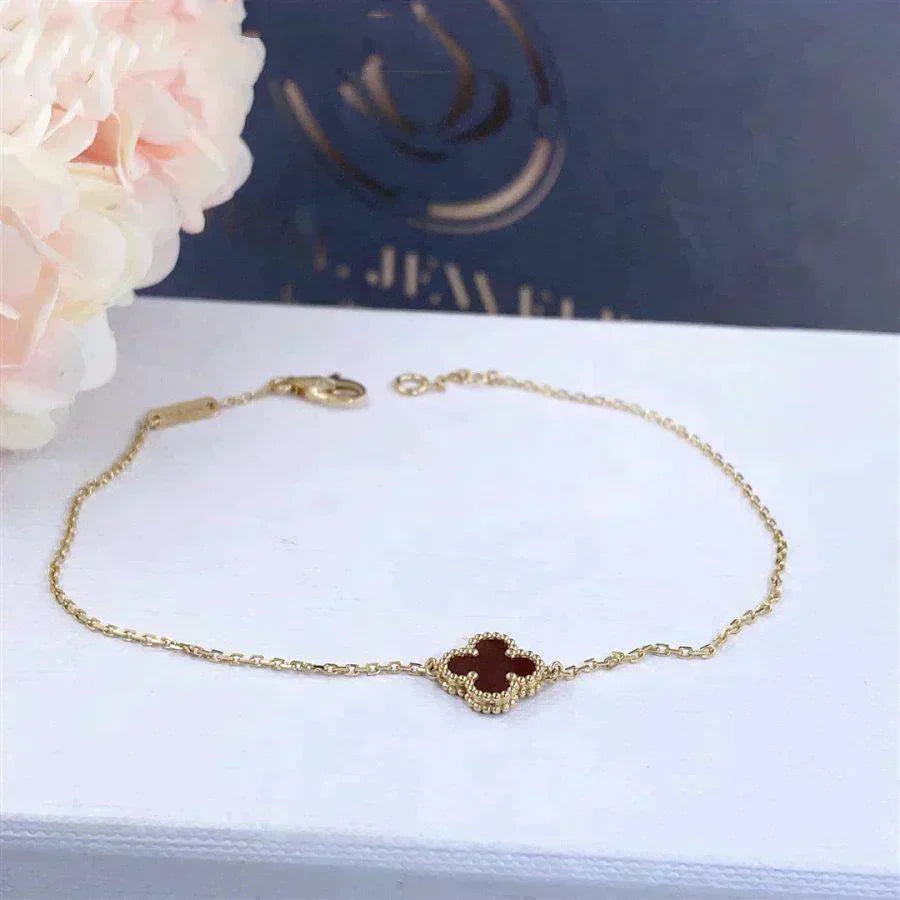 [Joyas Regalia]Pulsera de una sola flor de cornalina y trébol