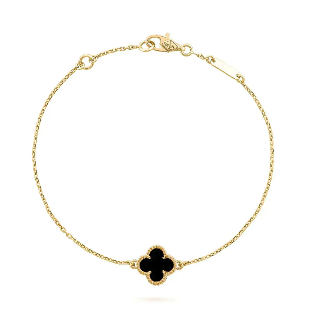 [Joyas Regalia] PULSERA DE UNA SOLA FLOR DE ÓNIX Y TRÉBOL