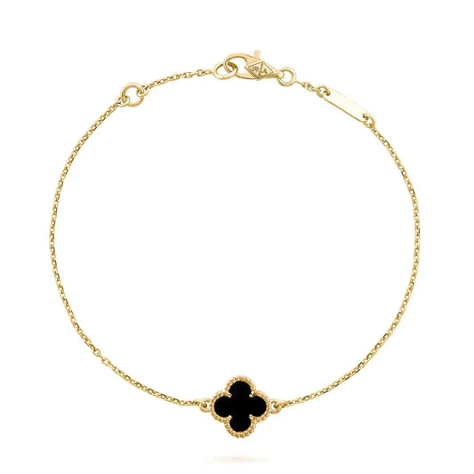 [Joyas Regalia] PULSERA DE UNA SOLA FLOR DE ÓNIX Y TRÉBOL