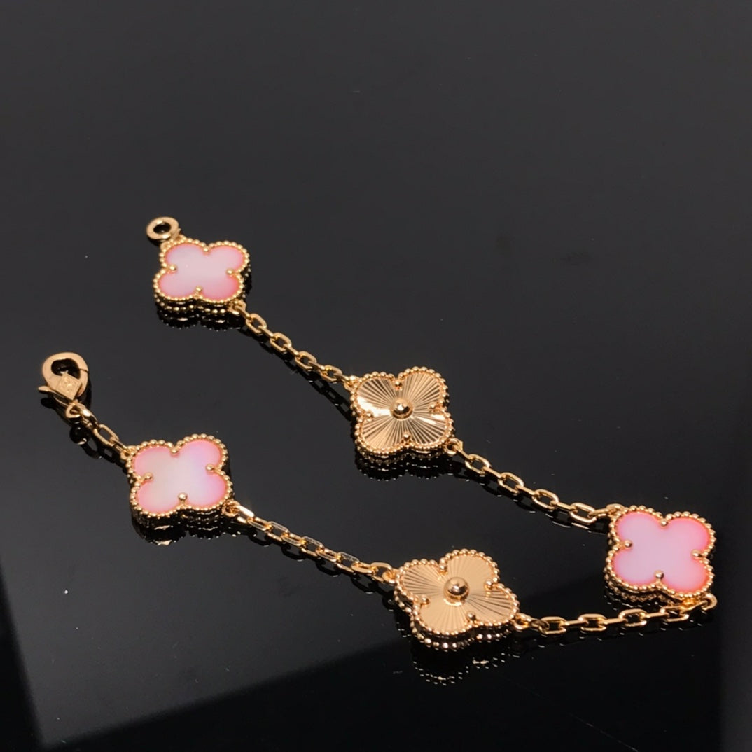 [Joyas Regalia]PULSERA TRÉBOL 5 MOTIVOS ROSA Y ORO ROSA