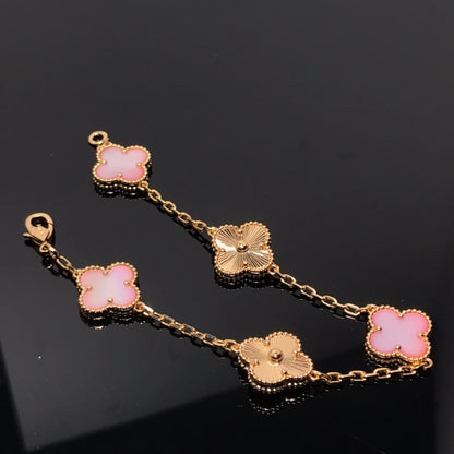 [Joyas Regalia]PULSERA TRÉBOL 5 MOTIVOS ROSA Y ORO ROSA