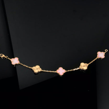 [Joyas Regalia]PULSERA TRÉBOL 5 MOTIVOS ROSA Y ORO ROSA