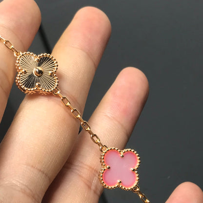 [Joyas Regalia]PULSERA TRÉBOL 5 MOTIVOS ROSA Y ORO ROSA