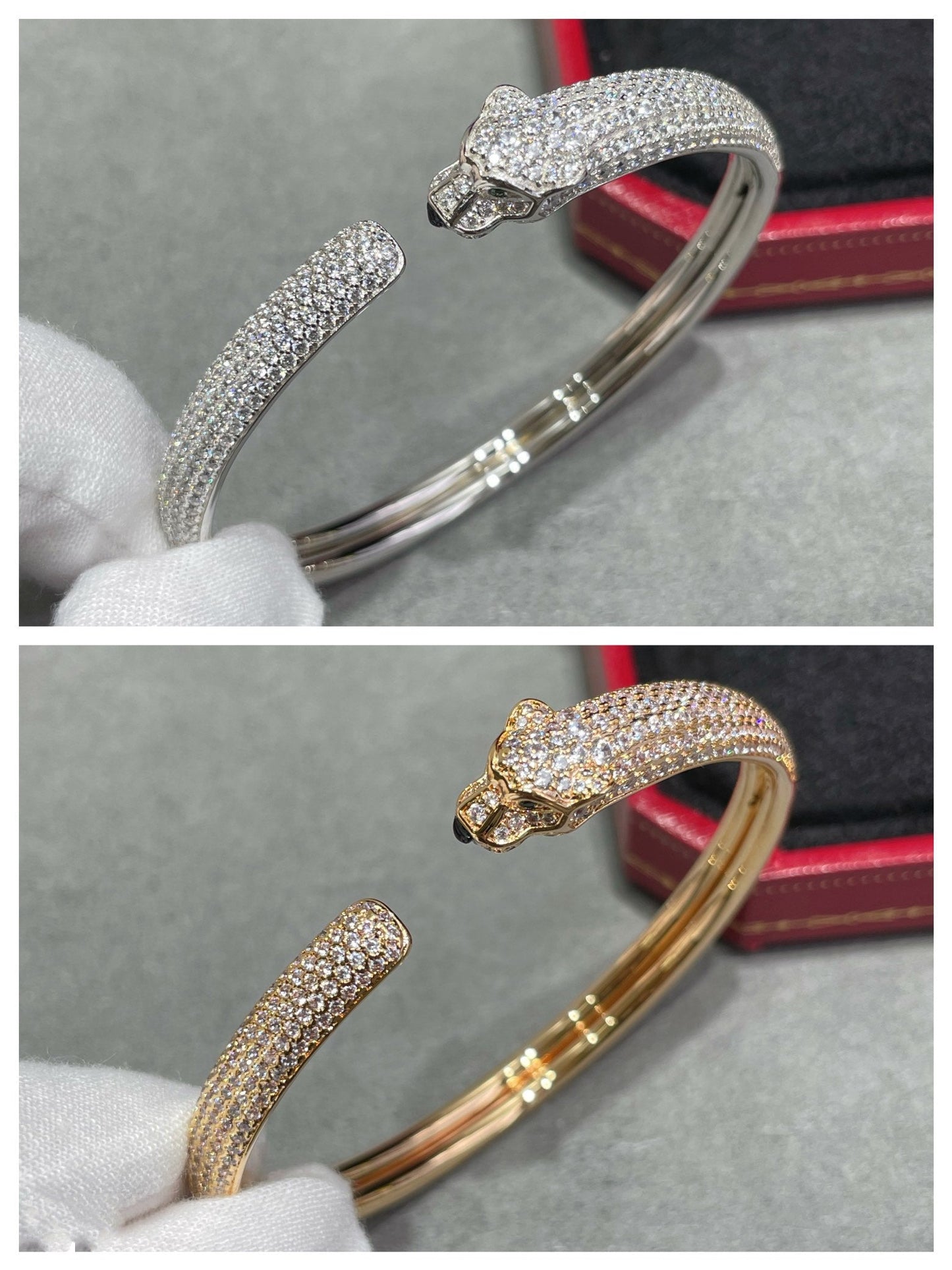 [Joyas Regalia]Pulsera abierta con diamantes Pantera
