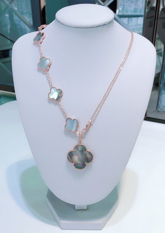 [Regalia jewelry]COMBINED BRACELET 5 MOTIFS AND NECKLACE DARK MOP ROSE GOLD