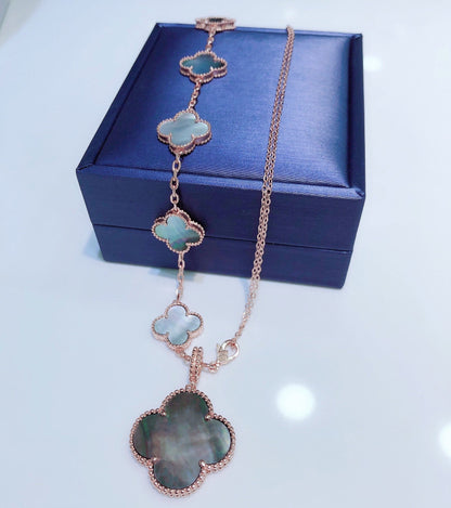 [Regalia jewelry]COMBINED BRACELET 5 MOTIFS AND NECKLACE DARK MOP ROSE GOLD