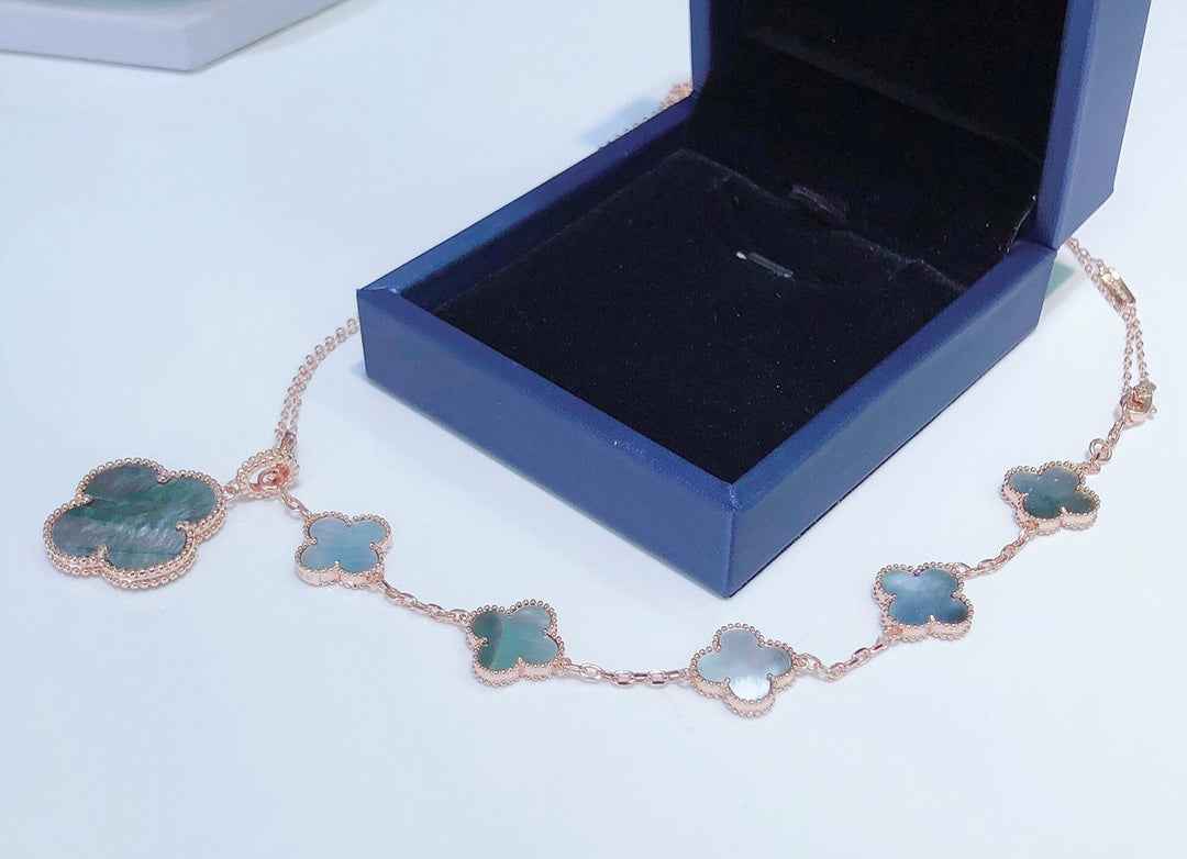 [Regalia jewelry]COMBINED BRACELET 5 MOTIFS AND NECKLACE DARK MOP ROSE GOLD