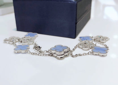 [Regalia jewelry]CLOVERS THE 10-MOTIFS CHALCEDONY DIAMONDS SILVER NECKLACE