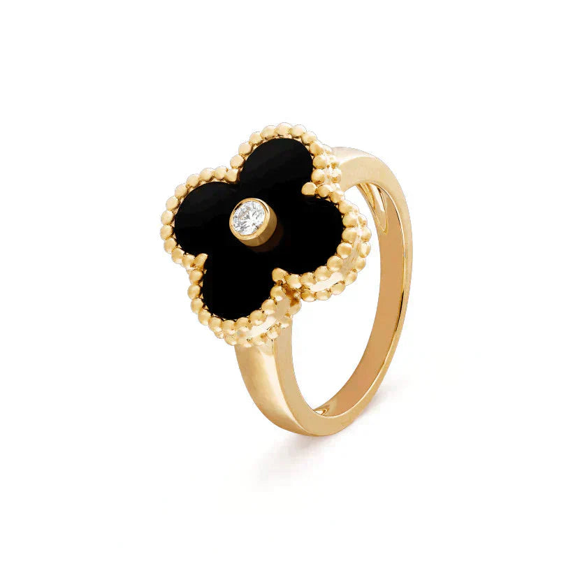 [Bijoux Regalia] BAGUE TRÈFLE ONYX OR DIAMANT