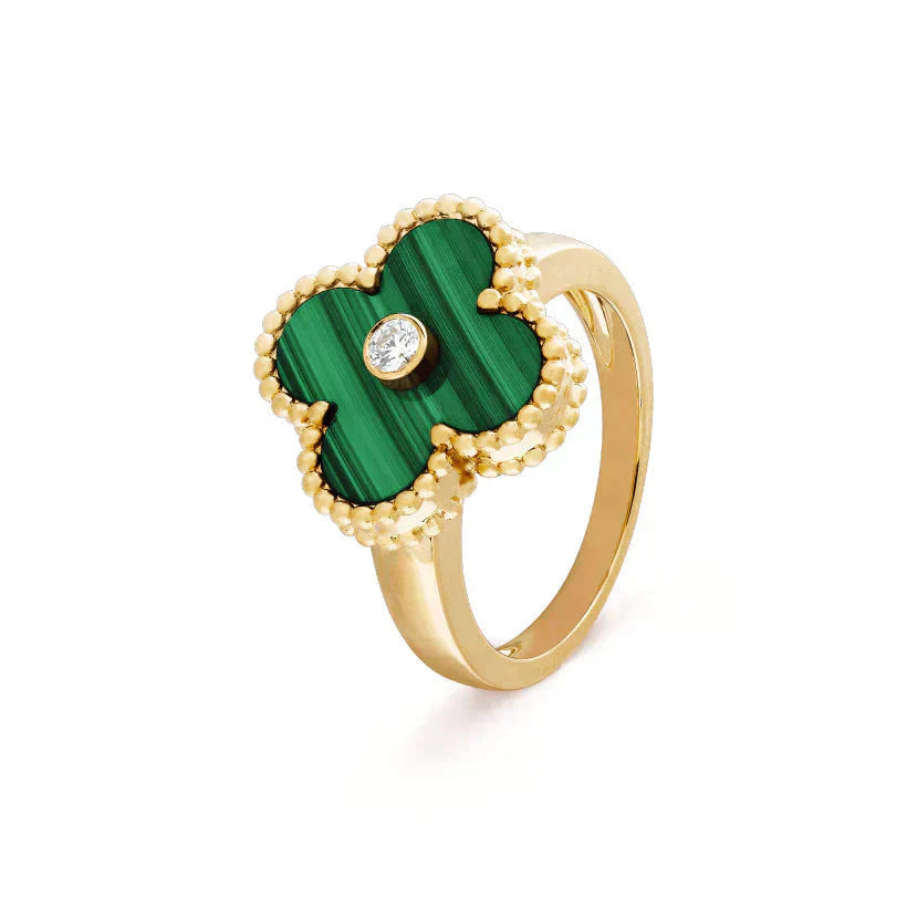 [Bijoux Regalia] BAGUE TRÈFLE MALACHITE OR DIAMANT