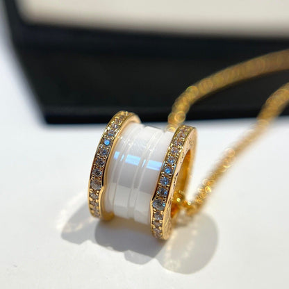 [Bijoux Regalia] COLLIER ZÉRO 1 EN CÉRAMIQUE BLANCHE ET DIAMANT EN OR ROSE
